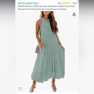 Sleeveless Halter Maxi Dress Pleated Tiered Swing Beach Long Dresses Sundress